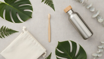 Eco Friendly Lifestyle Flat Lay with Reusable Products