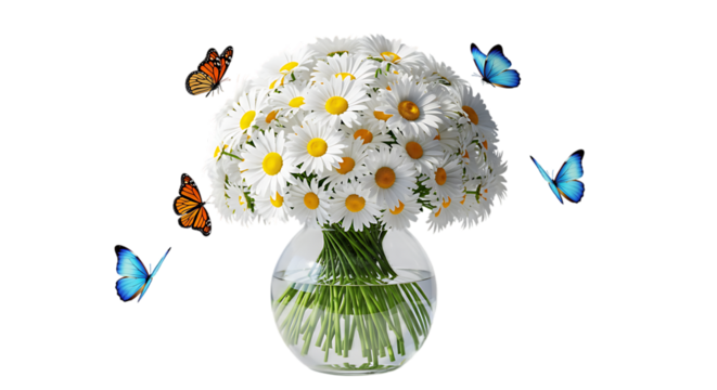 Beautiful Floral Arrangement With Butterflies Floating Around Isolated On Transparent Background