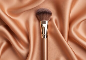 Makeup brush on silky fabric beauty and cosmetic concept studio shot