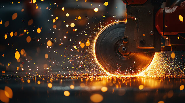 Illustration circular grinder cutting iron