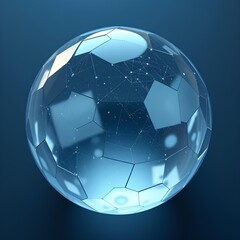 Blue transparent 3D sphere on a blue background.