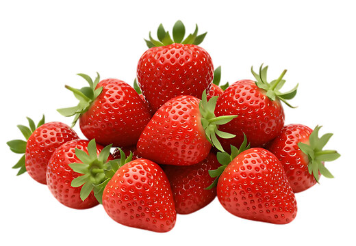 Pile Of Fresh Ripe Strawberries With Green Stems Isolated On Transparent Background