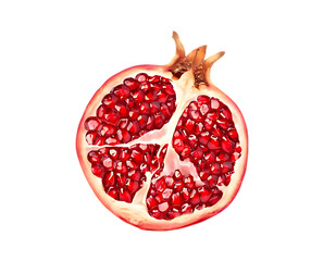 Ripe Half Pomegranate Fruit Showing Red Seeds Close Up Isolated On Transparent Background