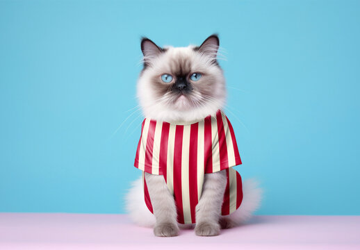 Cat Wearing Striped Shirt Mockup Psd
