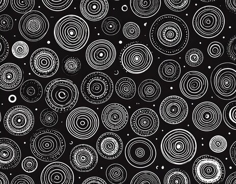 Repeating pattern of hand-drawn, concentric circles on a dark background