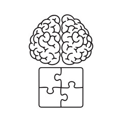 Stylized outline of a human brain above a square made of four puzzle pieces