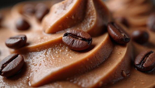 Rich mocha mousse ice cream swirl topped with dark roasted coffee beans. This creamy dessert is a decadent treat for coffee lovers. Smooth, sweet indulgence with intense flavor. - Powered by Adobe