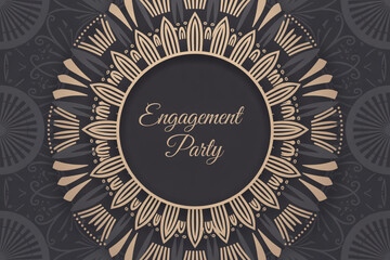 Elegant engagement party invitation with intricate mandala design and sophisticated typography, perfect for celebrating love and commitment