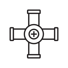 Plumbing pipe cross junction with plus symbol inside circle