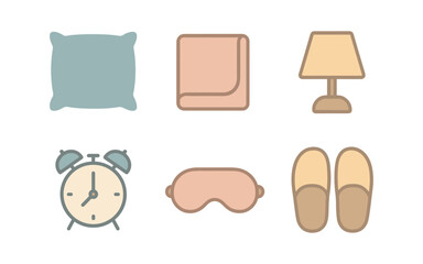 Cozy bedtime essentials set in pastel and minimalist style