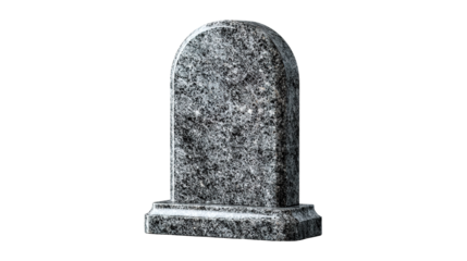 The image shows a gray granite tombstone or gravestone. It has a smooth, polished surface with a rounded top and stands on a rectangular base. The stone is simple and unengraved, often used as a heads