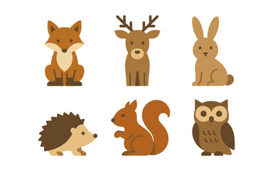 Fototapeta premium Cute woodland animals in flat design style