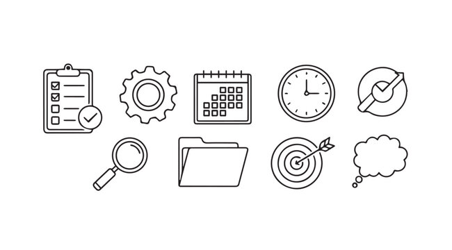 Hand drawn business icons representing planning organization time management goals and ideas for success vector - Powered by Adobe