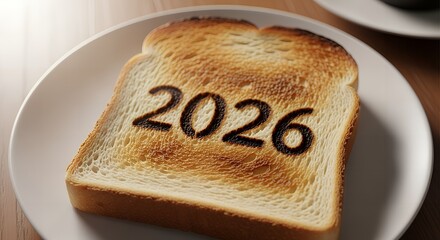 Toasted bread slice with the year two thousand and twenty six