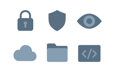 Fototapeta premium Minimalist cybersecurity icons set featuring lock, shield, and cloud symbols