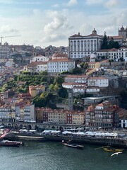  Aerial view of Porto’s colorful buildings along the Douro River with historic architecture