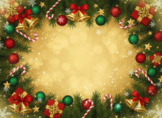 Golden Christmas Frame with Ornaments