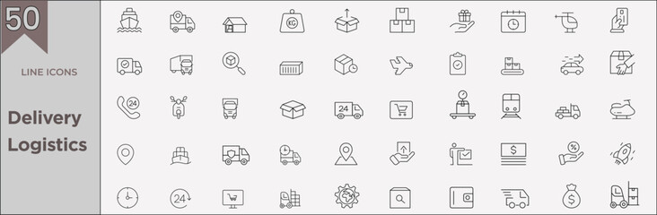 delivery logistic icon set, 50 line icons of delivery logistic.