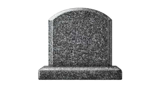 The image shows a gray granite tombstone or gravestone. It has a smooth, polished surface with a rounded top and stands on a rectangular base. The stone is simple and unengraved, often used as a heads