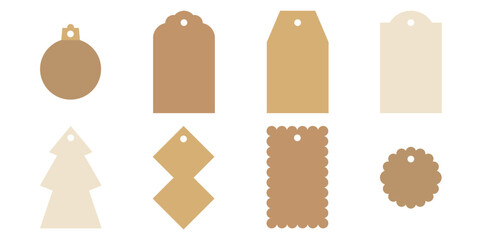 Tag Craft Shape Frame Set. Gift Craft Paper Card Label Sticker. Flat Vector Illustration