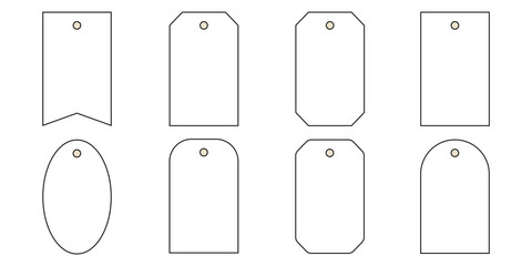 Outline Gift Price Tag Icon Set. Sale Discount Label Line Art. Doodle Vector Illustration