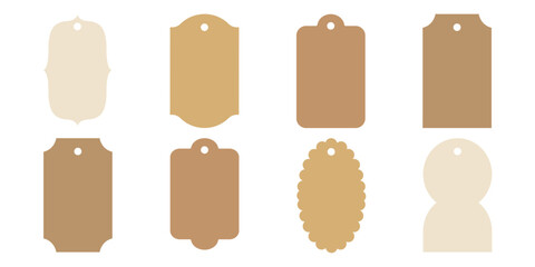 Tag Craft Shape Label Set. Gift Craft Paper Card Frame Sticker. Flat Vector Illustration