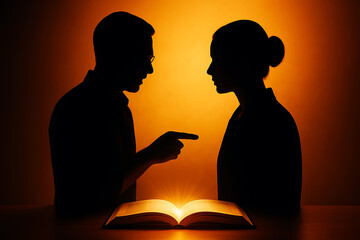 Intellectual debate over ancient wisdom conceptual art of enlightenment and conflict