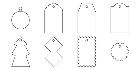 Outline Gift Tag Icon Set. Sale Discount Label Line Art. Doodle Vector Illustration