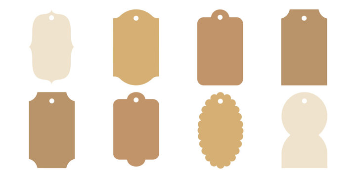 Tag Craft Shape Label Set. Gift Craft Paper Card Frame Sticker. Flat Vector Illustration