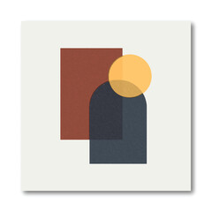 Abstract Minimalist Geometric Shapes Composition with Terracotta, Navy Arch, and Mustard Circle