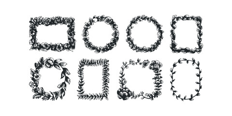 Collection of Hand Drawn Floral and Leafy Borders