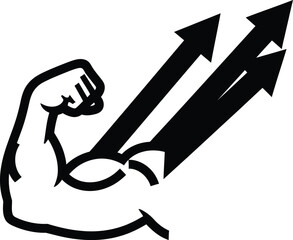 Vector illustration of strong arm with arrows pointing up, growth concept