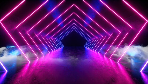 Pink and Blue Neon Zigzag Tunnel with Fog