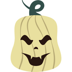 Yellow Halloween pumpkin with carved scary face and fangs on a transparent background