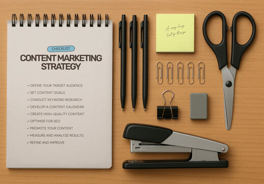 Organized Desk Content Marketing Tools, Stationery Mockup Psd