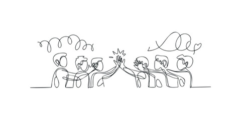 Group of people celebrating with high five