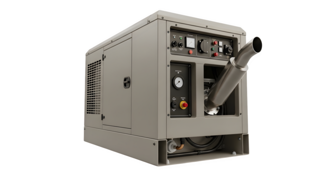 A gray generator isolated on transparent background, providing power for emergencies