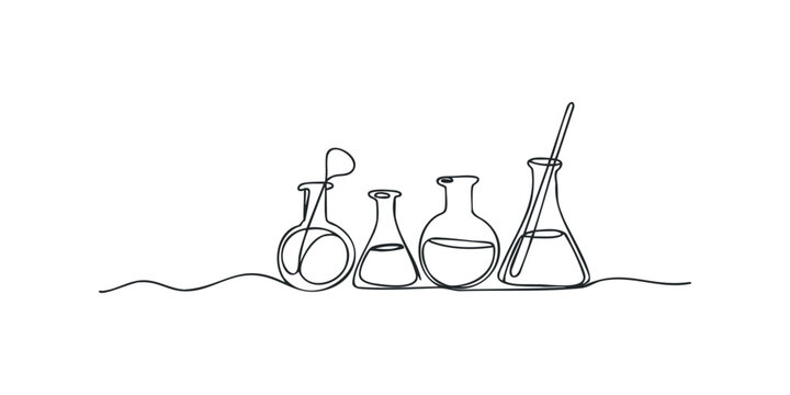 Science experiment glassware line drawing