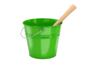bucket and spade gardening tools isolated on on transparent background