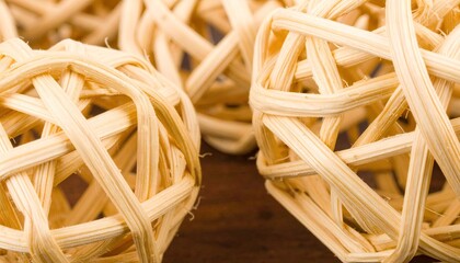 Close-up of Warm Beige Rattan Cane Weave Texture