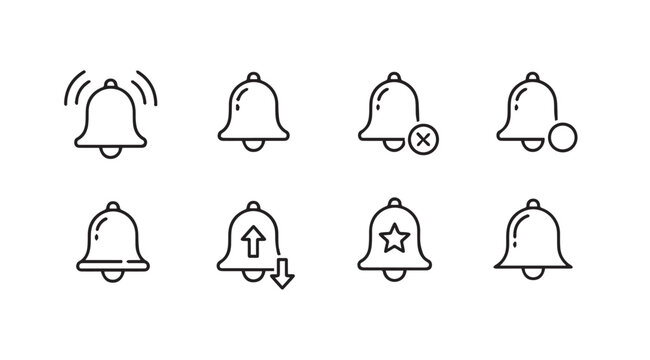 Set of hand drawn notification bell icons for alerts and communication graphics vector
