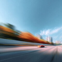 Motion blur captures the speed of a car on a highway. The abstract style conveys excitement and progress. Perfect for transportation, tech, or lifestyle concepts.
