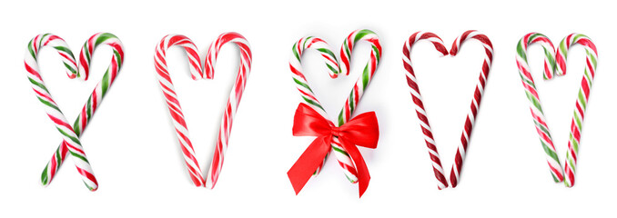 Christmas candy canes isolated on white, set