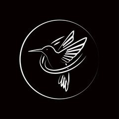 Flying Hummingbird Minimal Line Icon Vector