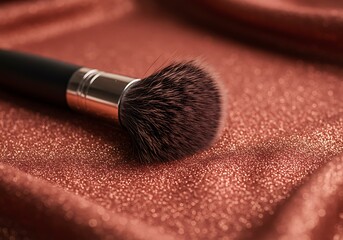 Makeup brush with soft bristles on a textured background close up