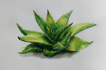 Coloured Pencil Drawing of Aloe Vera Plant
