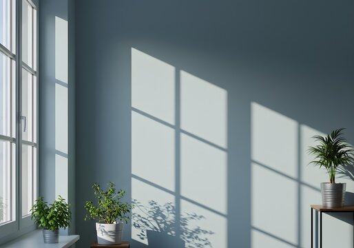 Soft geometric shadows cast by window light on wall.