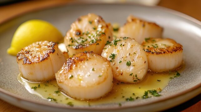 Roasted scallops with lemon butter sauce
