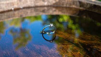 Diamond Ring Reflection in Dark Water