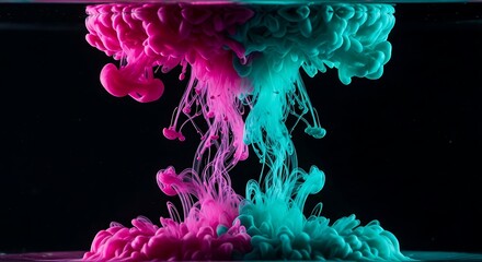 Abstract colorful smoke flows smoothly with bright light against a black background, creating a vibrant blue, pink, and colorful wave design